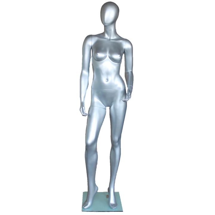 SFW43E-ST - Matte Silver Egg Head Attractive Standing Female Mannequin