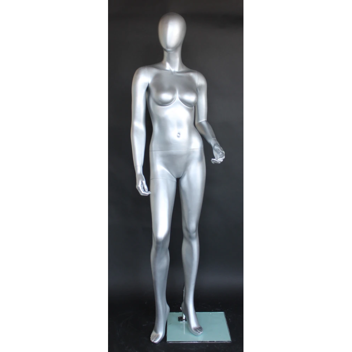 SFW43E-ST - Matte Silver Egg Head Attractive Standing Female Mannequin