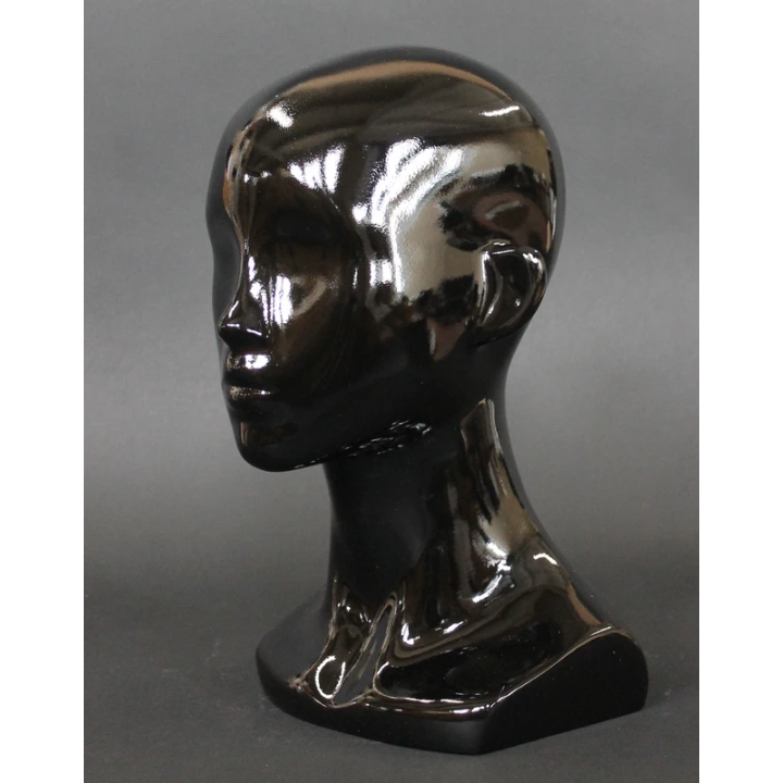 MH53-HB - 13 in H Glossy Black Abstract Face Female Head Mannequin