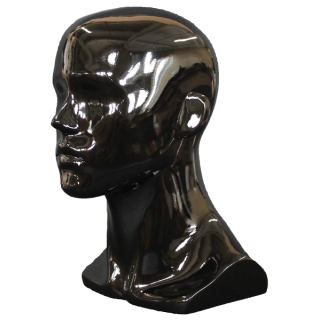 MH8-HB - 14 in Glossy Black Abstract Face Male Head Mannequin