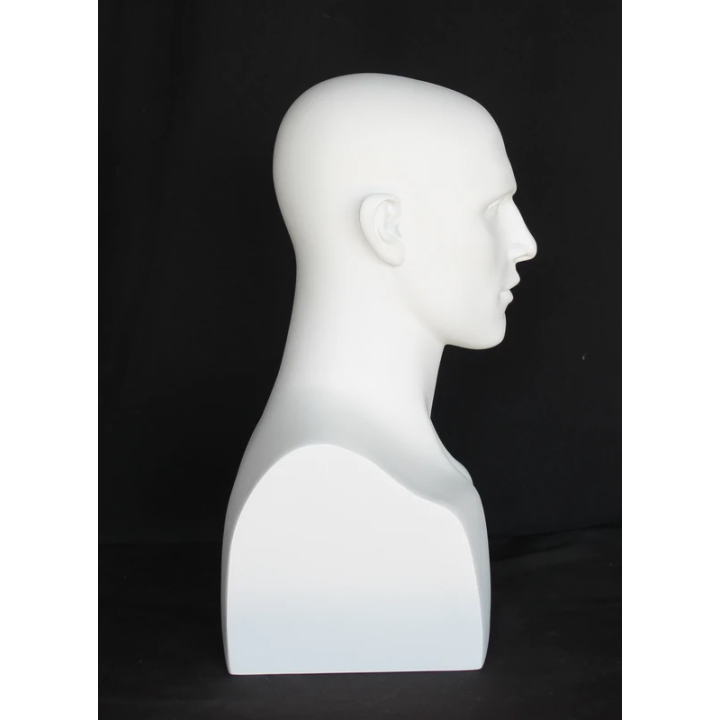 MH9-WT - 19 in Matte White Featured Face Male Head Mannequin