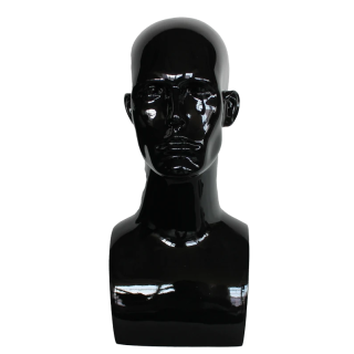 MH9-HB - 19 in Glossy Black Featured Face Male Head Mannequin