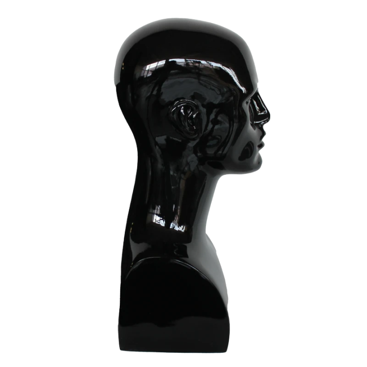 MH9-HB - 19 in Glossy Black Featured Face Male Head Mannequin