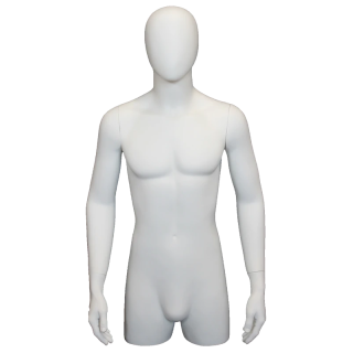 MT4E-WT - 43 in Matte White Egg Head Male 3Q Torso Body Form Mannequin With Arms