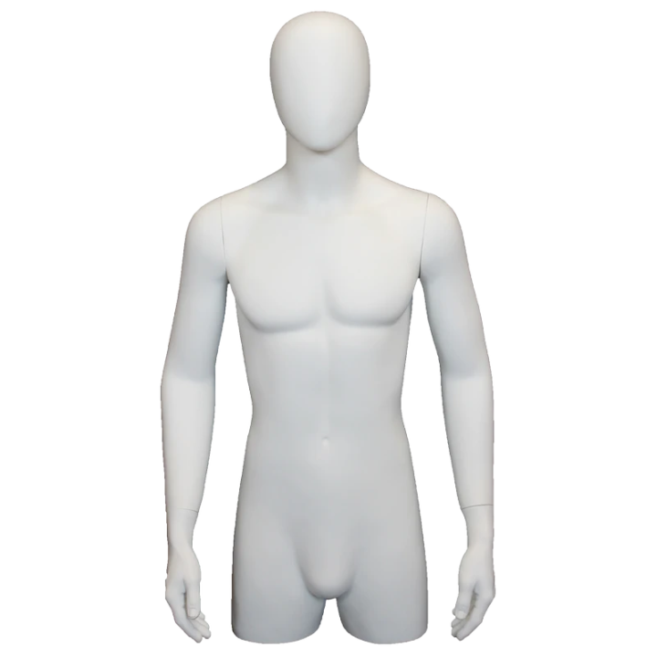 MT4E-WT - 43 in Matte White Egg Head Male 3Q Torso Body Form Mannequin With Arms