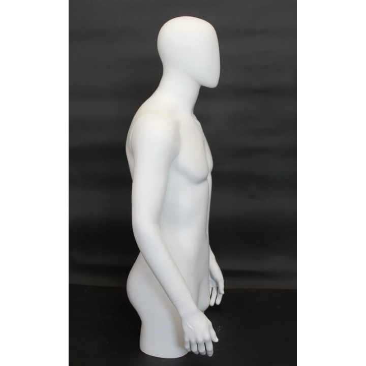 MT4E-WT - 43 in Matte White Egg Head Male 3Q Torso Body Form Mannequin With Arms