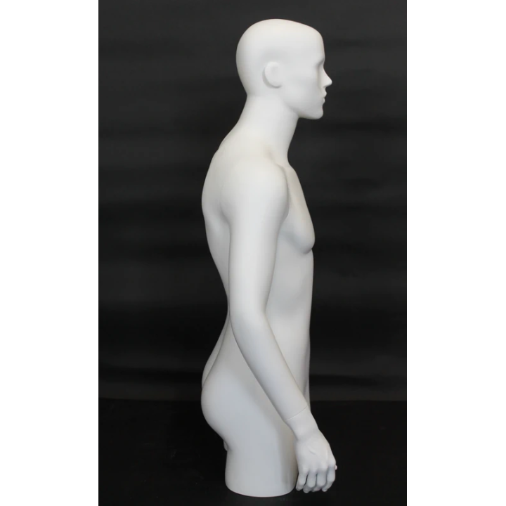 MT5E-WT - 43 in White Abstract Face Head Male 3Q Torso Mannequin With Arms
