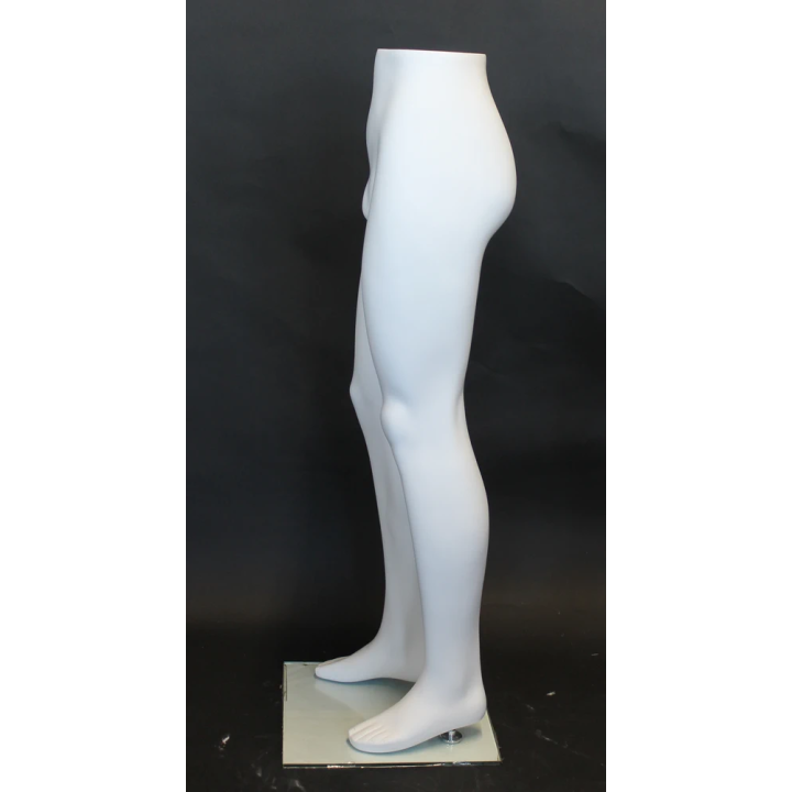 MT001-WT - 47 in Matte White Male Leg Form mannequin with glass base