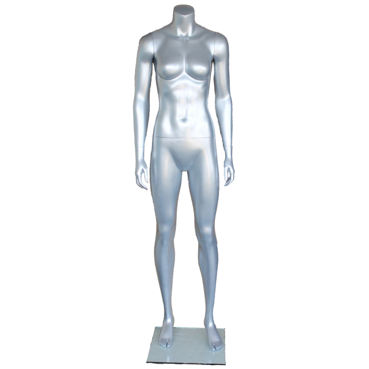 STW101-ST - Matte Silver Athletic Body Shape Headless Female Mannequin
