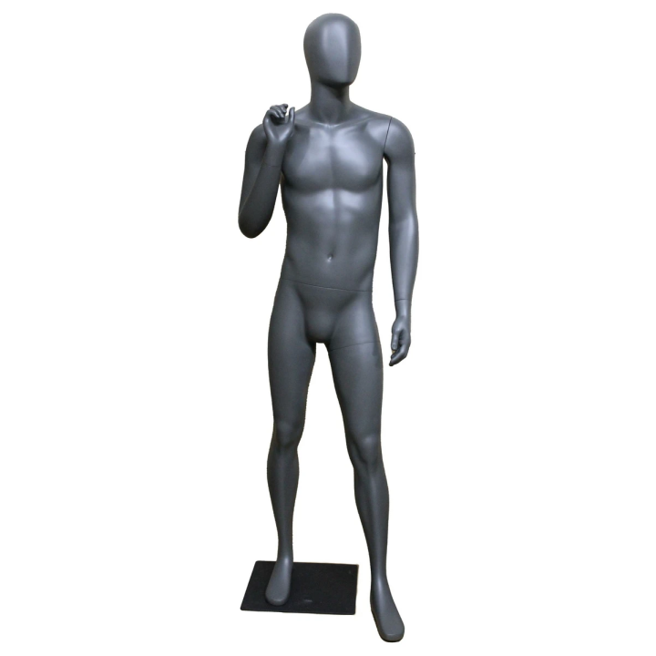 STB-6ME-DGR - 6 ft 1 in  Dark Grey Egg Head Sport Male Mannequin with Black Metal Base-
