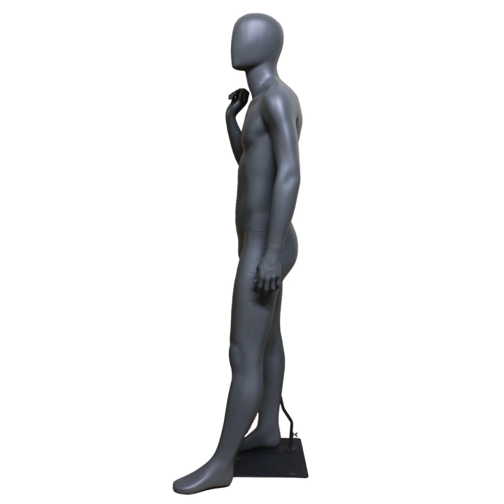 STB-6ME-DGR - 6 ft 1 in  Dark Grey Egg Head Sport Male Mannequin with Black Metal Base-