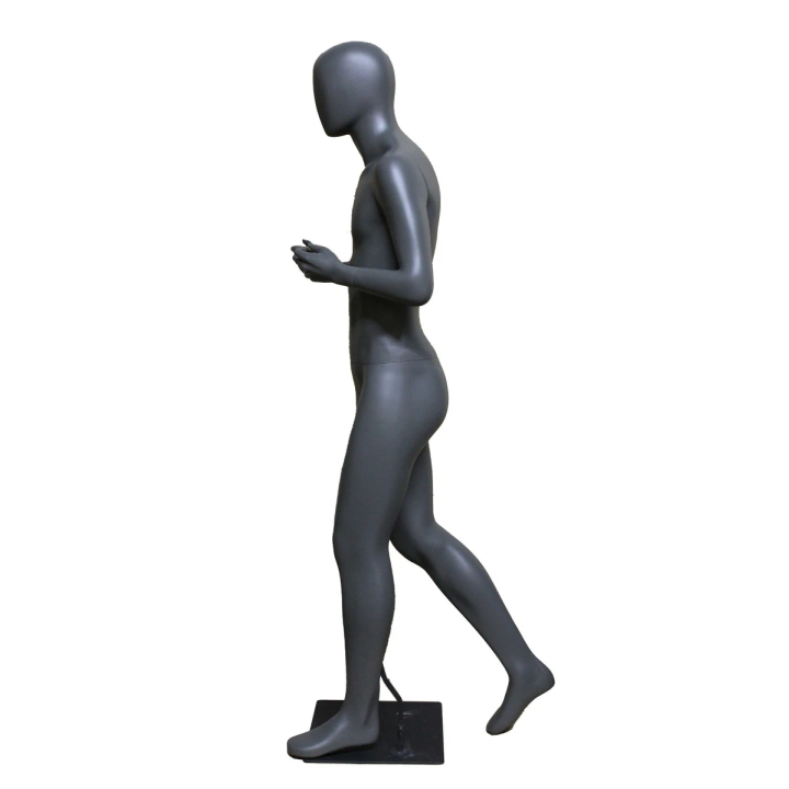 STB-5ME-DGR - 6 ft 1 in Walk Running Pose Egg head Male Mannequin Dark Grey -