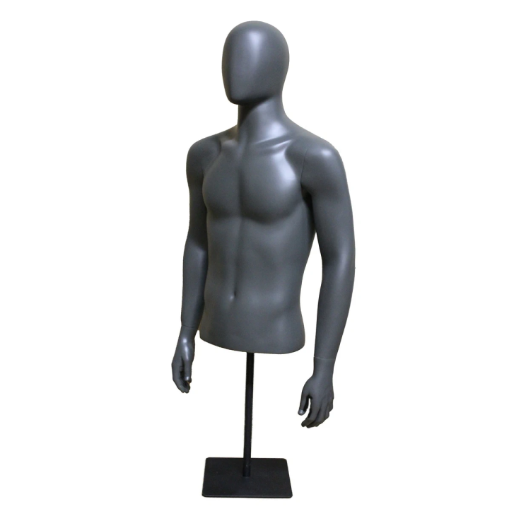 MT77E-DGR - 48 in Dark Grey Egg Head Male Torso mannequin with Arms Metal Base