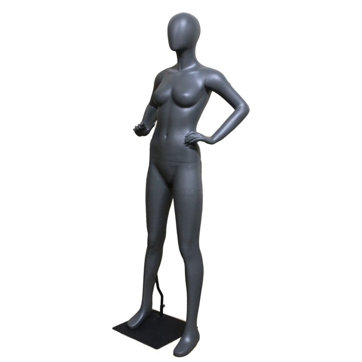STB-5FE-DGR - Dark Grey Athletic Egg Head Female Mannequin Hand on Waist