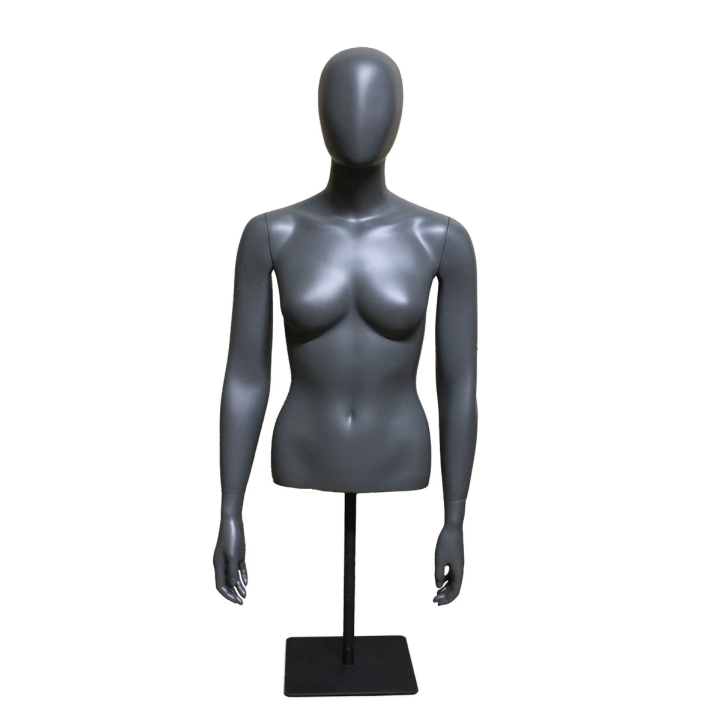 FT77E-DGR - 46 in Dark Grey Egg Head Female Torso mannequin with Arms and Base