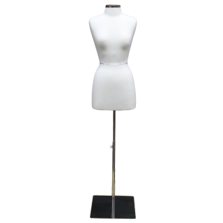 B46-WM - Size 4/6 White Jersey Female Dress form mannequin Metal Base