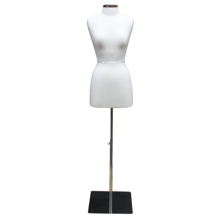 B46-WM - Size 4/6 White Jersey Female Dress form mannequin Metal Base