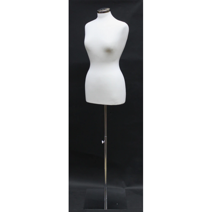 B68-WM - Size 8/10 White Jersey Female Dress form mannequin Metal Base