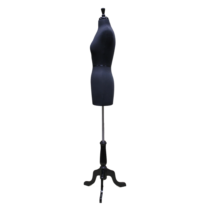B46-BK - Size 4/6 Black Jersey Female Dress form mannequin with Black tripod base