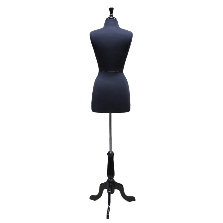 B46-BK - Size 4/6 Black Jersey Female Dress form mannequin with Black tripod base