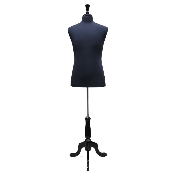 MDF61B-BK - Size M Black Male Dress form mannequin Black tripod base