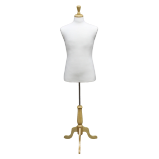 MDF61W-FR - Size M White Male Dress form mannequin wooden tripod base