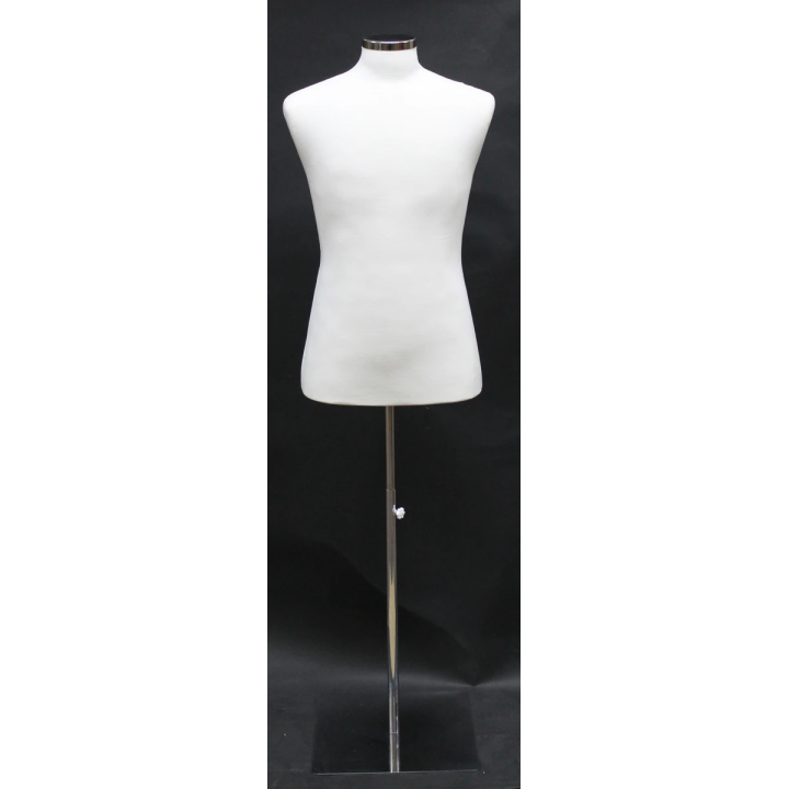 MDF61-WM - Size M White Male Dress form mannequin Metal Neck Base