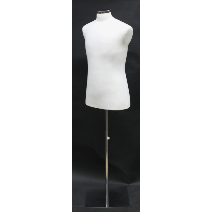 MDF61-WM - Size M White Male Dress form mannequin Metal Neck Base