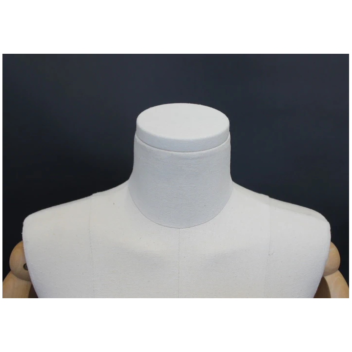 BFWH-1WM - White Linen Female Half Body mannequin wooden Arms Floor Metal Base