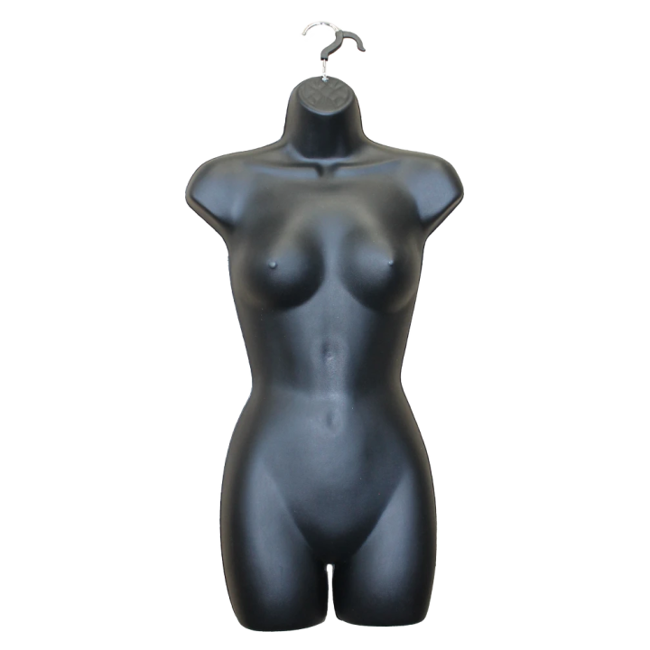 Matte Black Plastic injected Mannequin body form with hook PLXS-67B