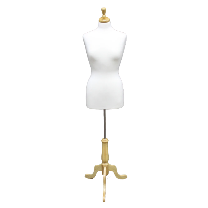 B68W-FR - Size 8/10 Quality Female Dress form mannequin with wooden tripod base