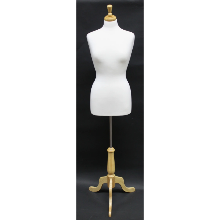 B68W-FR - Size 8/10 Quality Female Dress form mannequin with wooden tripod base