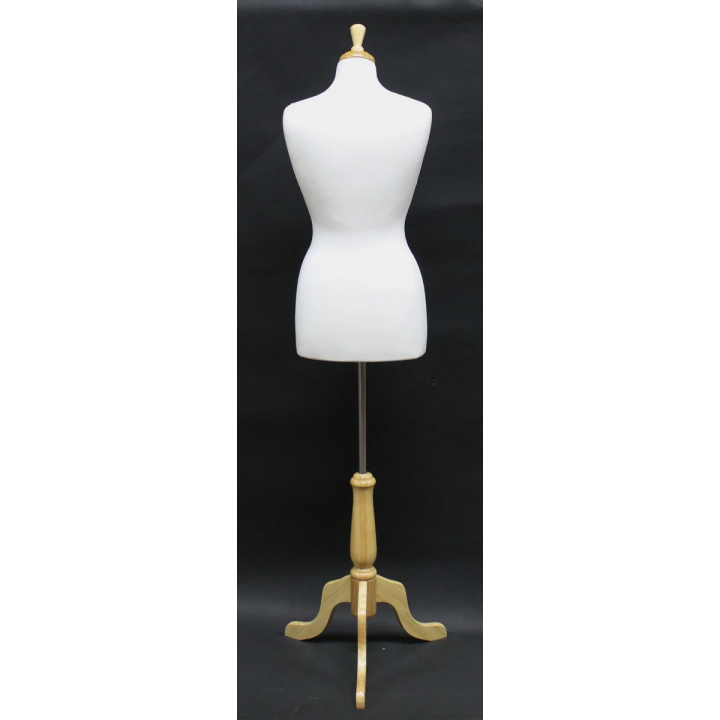 B68W-FR - Size 8/10 Quality Female Dress form mannequin with wooden tripod base