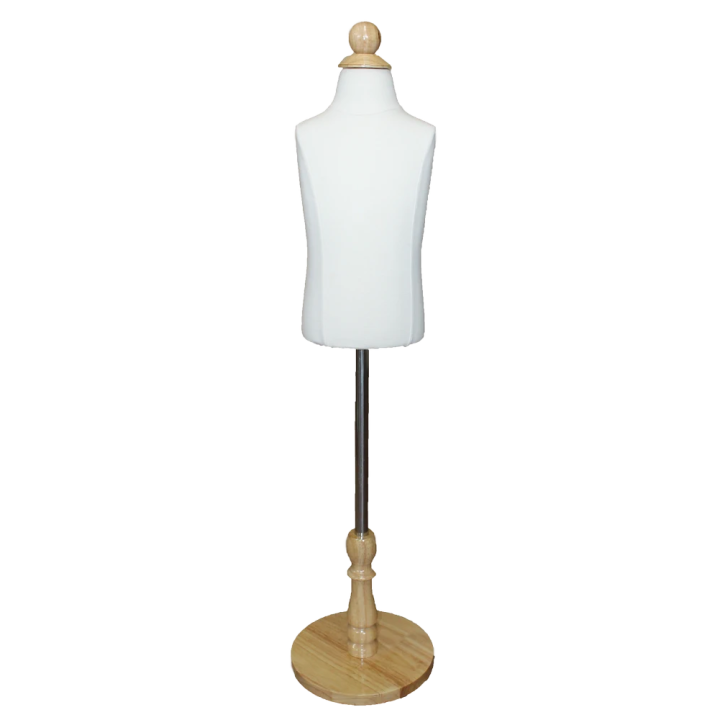 KID-KT1- 2T/3T White Jersey Covered Toddler Size Body Form with Round Wooden Base