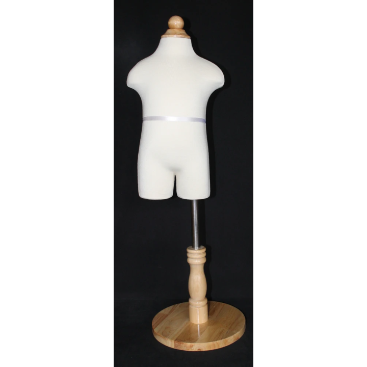 KID-KF1 - 1T/2T Toddler Size Cream White Jersey covered Body Form with Round Wooden Base -