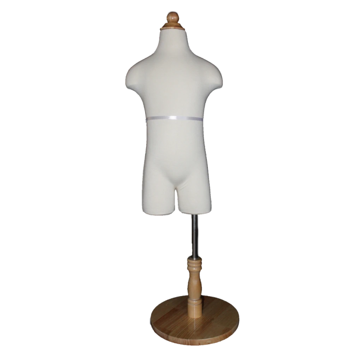 KID-KF5 - 6~7 year Child Body Form Mannequin with Wooden Base -Cream White Jersey covered