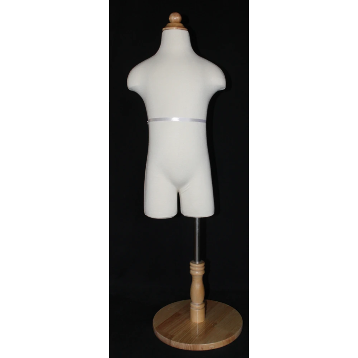 KID-KF5 - 6~7 year Child Body Form Mannequin with Wooden Base -Cream White Jersey covered