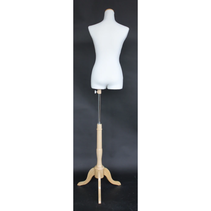 B5W-NF - Size 2/4 Female 3Q body form mannequin with wooden tripod base