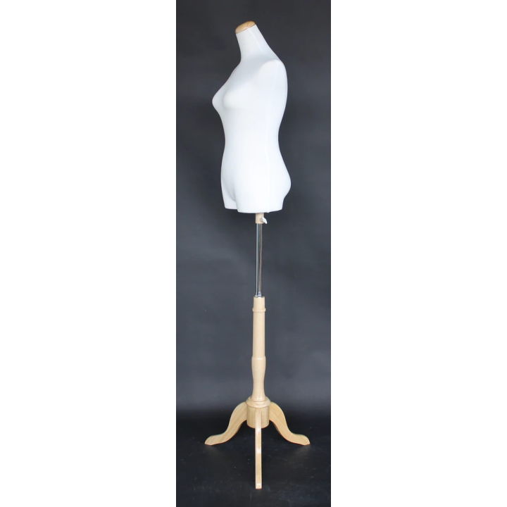 B5W-NF - Size 2/4 Female 3Q body form mannequin with wooden tripod base