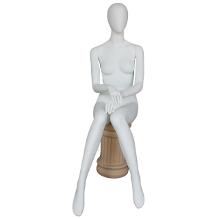 Relaxed Poise Sitting Female Mannequin Egg Head in Matte white SFW42E-WT