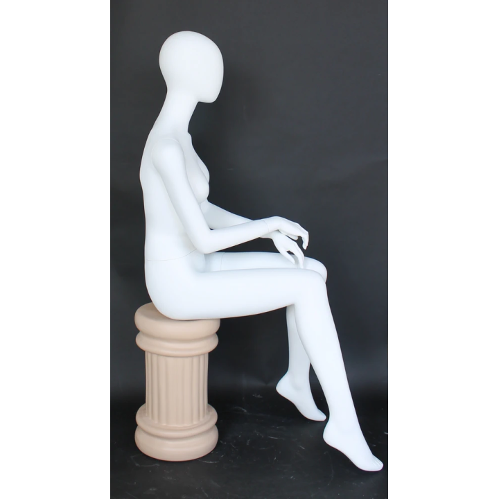 Relaxed Poise Sitting Female Mannequin Egg Head in Matte white SFW42E-WT