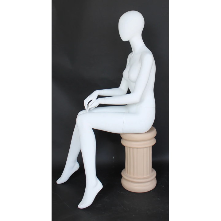 Relaxed Poise Sitting Female Mannequin Egg Head in Matte white SFW42E-WT