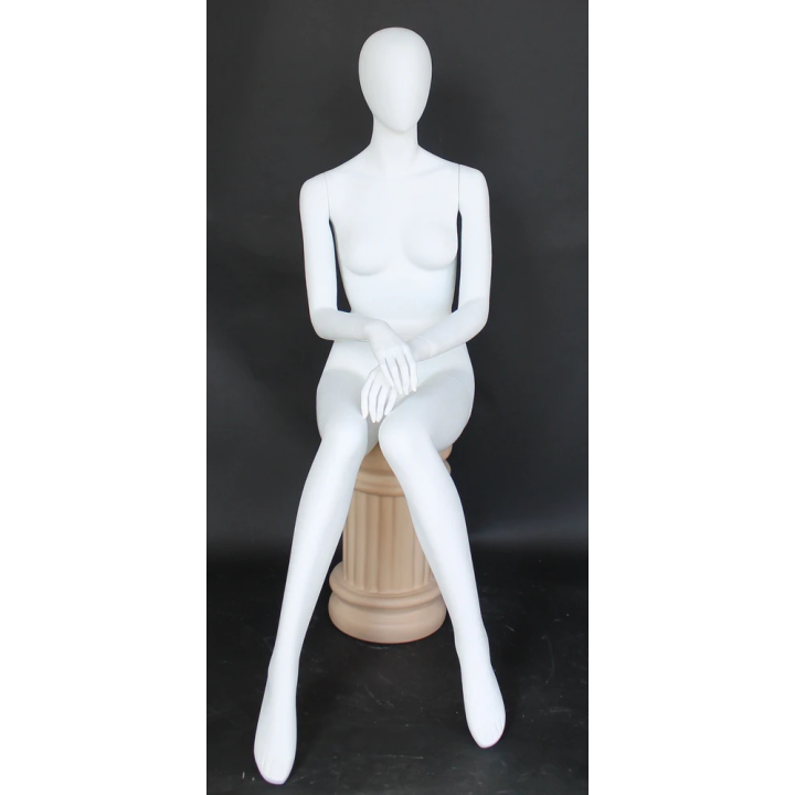 Relaxed Poise Sitting Female Mannequin Egg Head in Matte white SFW42E-WT