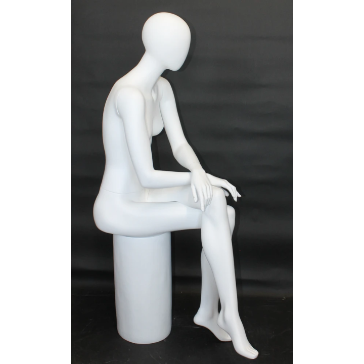 Refined Grace Sitting Female Mannequin Egg head Cross legs Matte White -SFW79E-WT