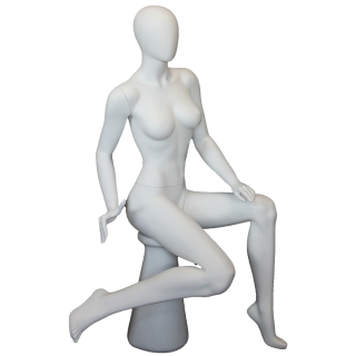 Dynamic Contoured Sitting Female Mannequin Egg head Matte White -SFW80E-WT
