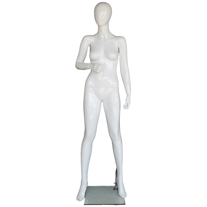 Glossy White Female Mannequin Forward Facing with Bent Right Arm-SFW84E-GW