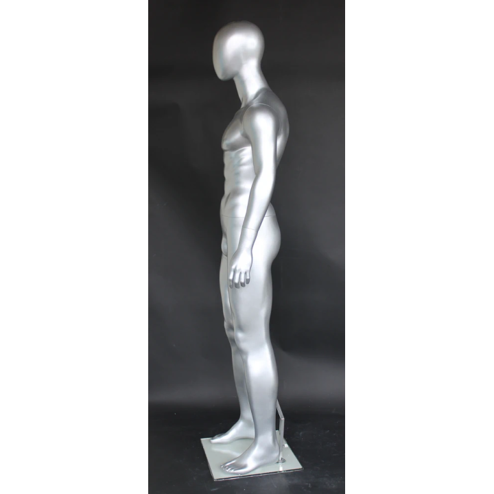SFM29E-ST - 6'1"  Abstract Head Muscular Male Mannequin - Matte Silver