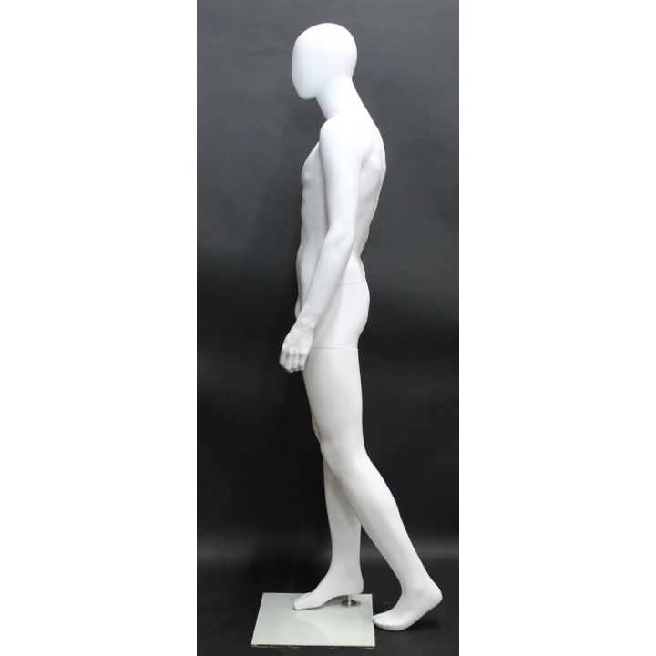 SFM43E-WT - 6 ft 3 in Male Mannequin Egg head Matte white Walking Side Profile Pose