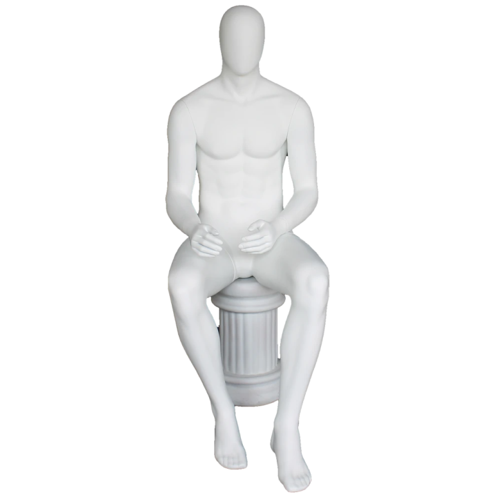 SFM50E-WT - 4 ft 7 in Sitting Male Mannequin Egg head Matte white