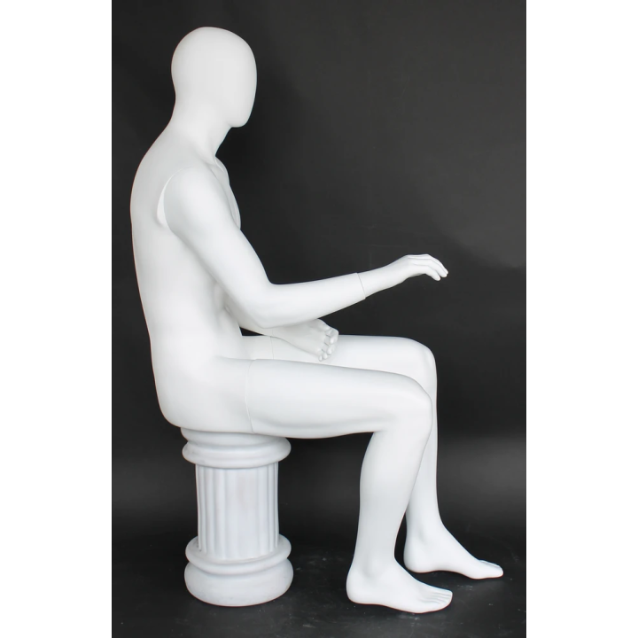 SFM50E-WT - 4 ft 7 in Sitting Male Mannequin Egg head Matte white